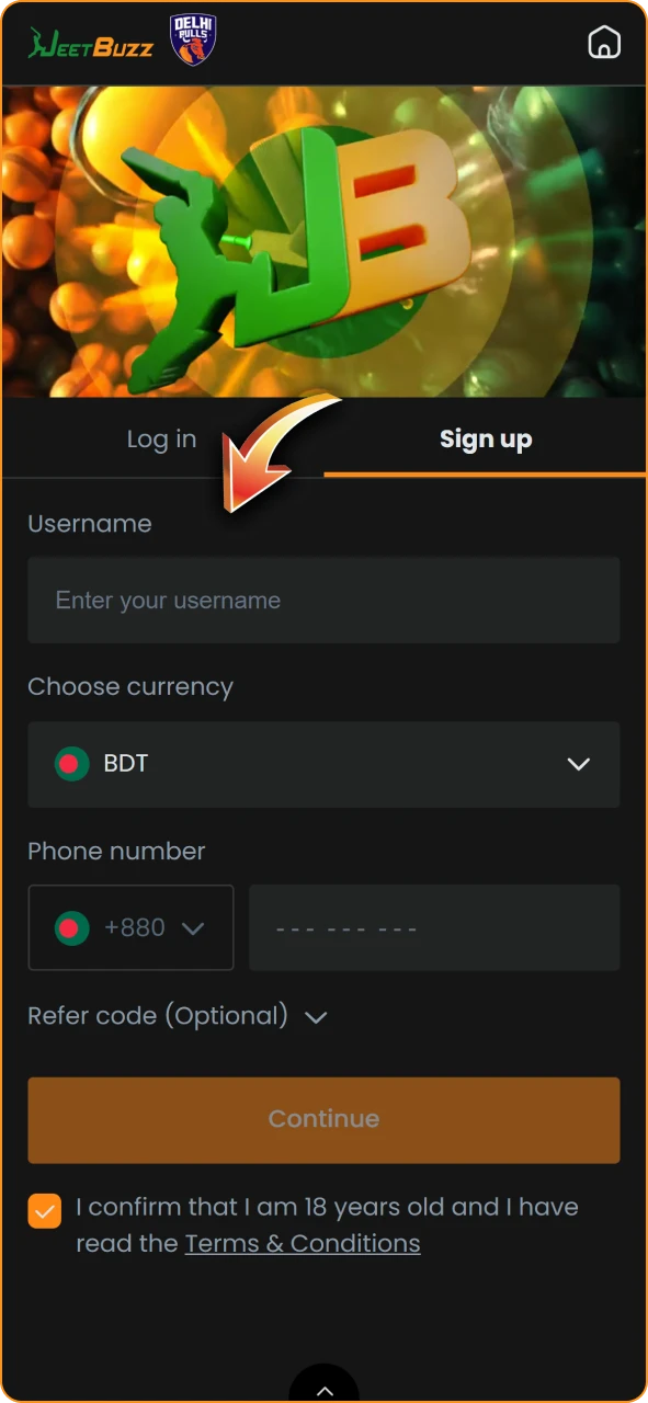 Enter your personal details into the Jeetbuzz sign up form.