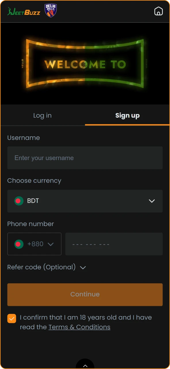 Jeetbuzz account registration form.